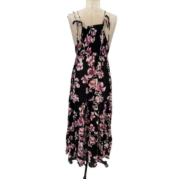 Free People Garden Party Maxi Dress Black Pink Floral Print Smocked Size XS - Picture 9 of 14